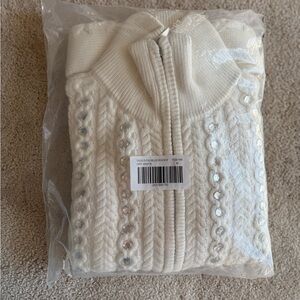 Boston Proper White Turtleneck Sweater with Sequin Accents